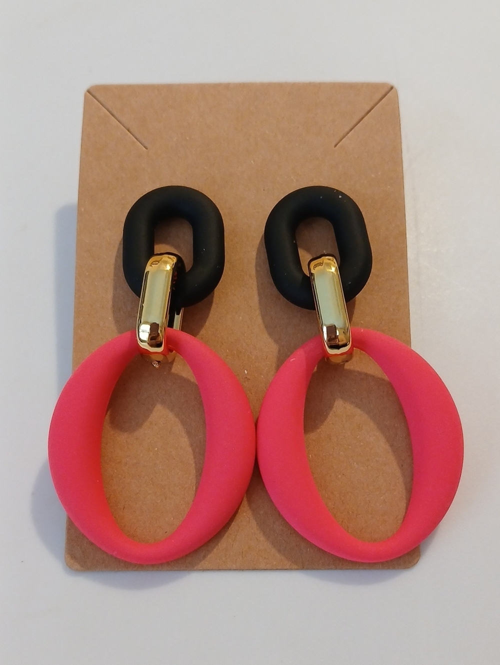 Fashion Jewelry Black and Pink Gold-Tone Link Drop Earrings